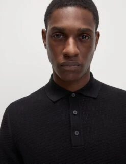 Cotton Rich Textured Knitted Polo Shirt -Marksandspencer Sale Store cotton rich textured knitted polo shirt 7