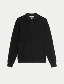 Cotton Rich Textured Knitted Polo Shirt -Marksandspencer Sale Store cotton rich textured knitted polo shirt 8