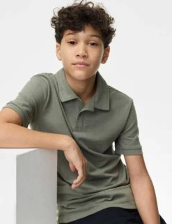 Cotton Rich Textured Polo Shirt (6-16 Yrs) -Marksandspencer Sale Store cotton rich textured polo shirt 6 16 yrs 1 13