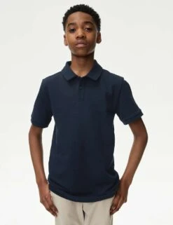 Cotton Rich Textured Polo Shirt (6-16 Yrs) -Marksandspencer Sale Store cotton rich textured polo shirt 6 16 yrs 1 8