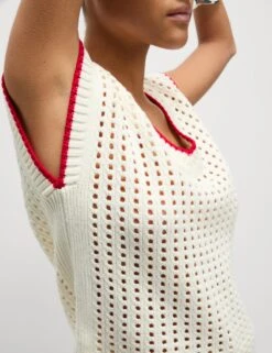 Cotton Rich Textured V-Neck Knitted Vest -Marksandspencer Sale Store cotton rich textured v neck knitted vest 11