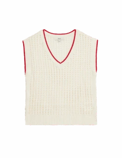 Cotton Rich Textured V-Neck Knitted Vest -Marksandspencer Sale Store cotton rich textured v neck knitted vest