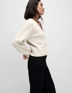 Cotton Rich Textured V-Neck Relaxed Cardigan -Marksandspencer Sale Store cotton rich textured v neck relaxed cardigan 13