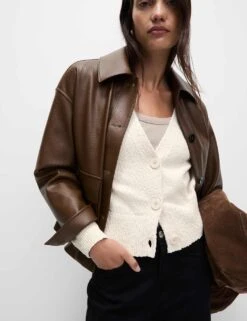 Cotton Rich Textured V-Neck Relaxed Cardigan -Marksandspencer Sale Store cotton rich textured v neck relaxed cardigan 17