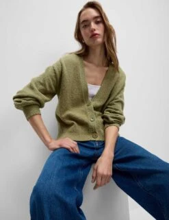 Cotton Rich Textured V-Neck Relaxed Cardigan -Marksandspencer Sale Store cotton rich textured v neck relaxed cardigan 7