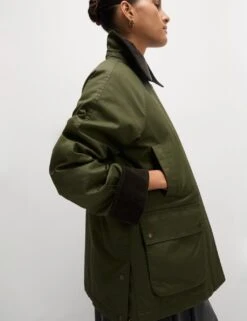 Cotton Rich Waxed Quilted Parka Coat -Marksandspencer Sale Store cotton rich waxed quilted parka coat 12