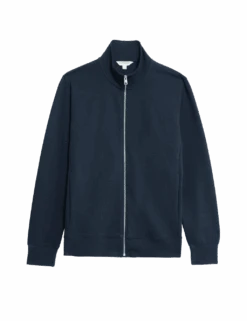 Cotton Rich Zip Up Funnel Neck Jacket -Marksandspencer Sale Store cotton rich zip up funnel neck jacket 1