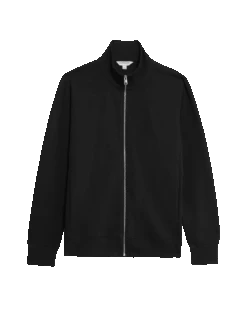 Cotton Rich Zip Up Funnel Neck Jacket -Marksandspencer Sale Store cotton rich zip up funnel neck jacket