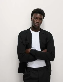 Cotton Rich Zip Up Knitted Jacket -Marksandspencer Sale Store cotton rich zip up knitted jacket 14