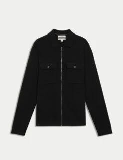 Cotton Rich Zip Up Knitted Jacket -Marksandspencer Sale Store cotton rich zip up knitted jacket 8