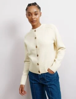 Crew Neck Button Through Cardigan With Wool 16 Crew Neck Button Through Cardigan With Wool -Marksandspencer Sale Store crew neck button through cardigan with wool 4