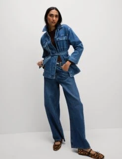 Denim Belted Relaxed Jacket -Marksandspencer Sale Store denim belted relaxed jacket 11