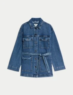 Denim Belted Relaxed Jacket -Marksandspencer Sale Store denim belted relaxed jacket 15