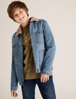 No Brand Denim Borg Lined Jacket (6-16 Yrs) -Marksandspencer Sale Store denim borg lined jacket 6 16 yrs 1 9