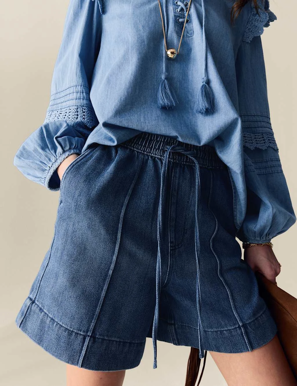 Denim High Waisted Seam Detail Shorts 13 Denim High Waisted Seam Detail Shorts - Image 13