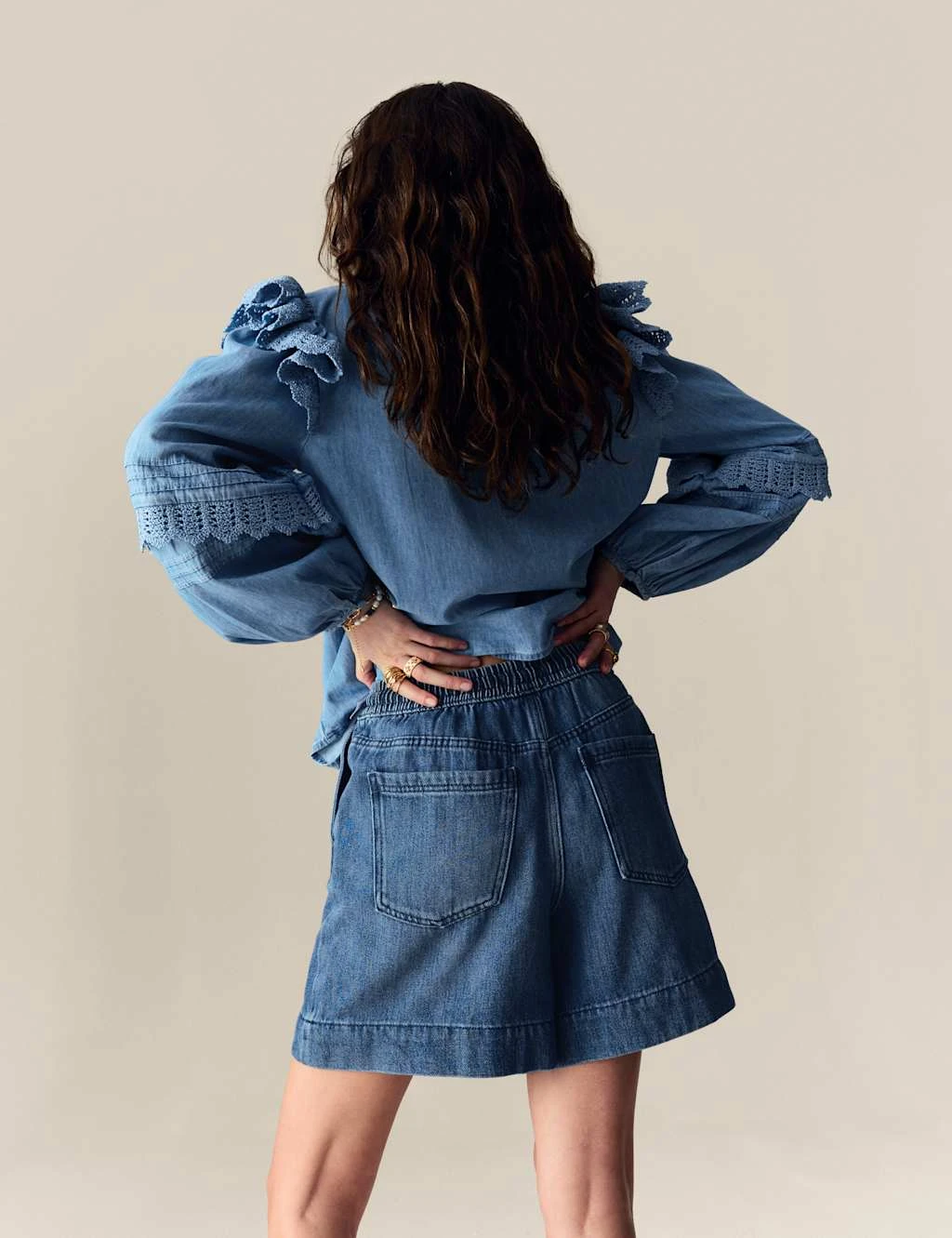 Denim High Waisted Seam Detail Shorts 9 Denim High Waisted Seam Detail Shorts - Image 9
