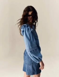 Denim High Waisted Seam Detail Shorts 23 Denim High Waisted Seam Detail Shorts -Marksandspencer Sale Store denim high waisted seam detail shorts 9