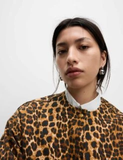 Denim Leopard Print Collarless Jacket -Marksandspencer Sale Store denim leopard print collarless jacket 12