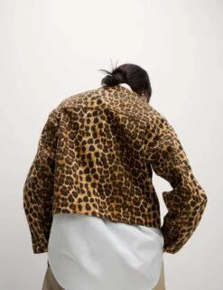 Denim Leopard Print Collarless Jacket -Marksandspencer Sale Store denim leopard print collarless jacket 14