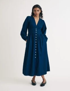Denim V-Neck Midaxi Tea Dress -Marksandspencer Sale Store denim v neck midaxi tea dress 7
