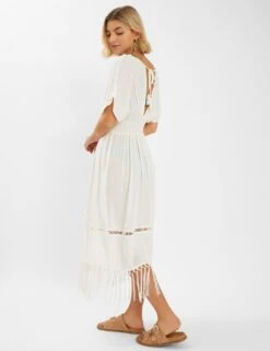 Accessorize Embroidered V-Neck Fringe Midi Kaftan -Marksandspencer Sale Store embroidered v neck fringe midi kaftan 5