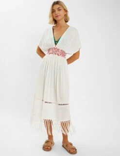 Accessorize Embroidered V-Neck Fringe Midi Kaftan -Marksandspencer Sale Store embroidered v neck fringe midi kaftan 6