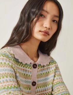 MONSOON Fair Isle Collared Cardigan With Wool -Marksandspencer Sale Store fair isle collared cardigan with wool 5