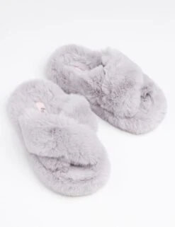 Faux Fur Crossover Open Toe Slider Slippers -Marksandspencer Sale Store faux fur crossover open toe slider slippers 5