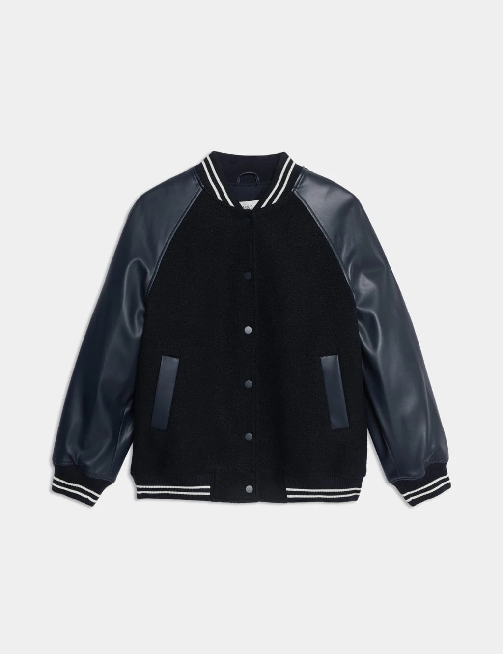Faux Leather Relaxed College Bomber Jacket 14 Faux Leather Relaxed College Bomber Jacket - Image 14