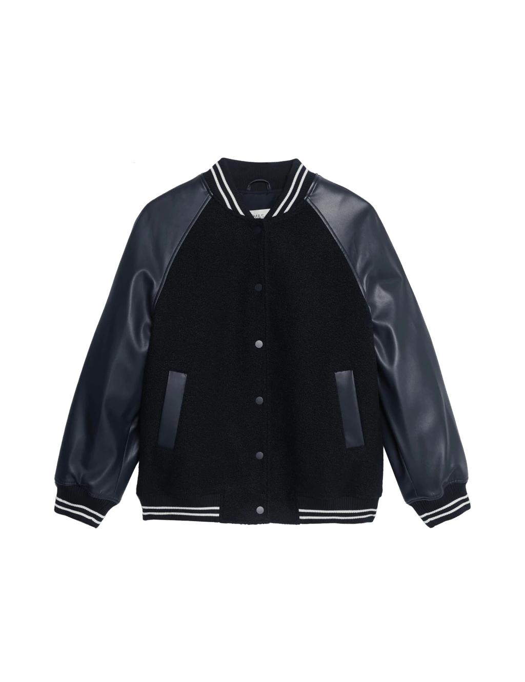 Faux Leather Relaxed College Bomber Jacket 8 Faux Leather Relaxed College Bomber Jacket - Image 8