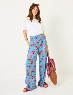 Floral Elasticated Waist Palazzo Trousers -Marksandspencer Sale Store floral elasticated waist culottes 4