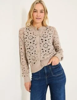 Floral Open Knit Crew Neck Cardigan -Marksandspencer Sale Store floral open knit crew neck cardigan 9