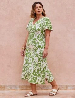 Floral V-Neck Angel Sleeve Midaxi Tea Dress -Marksandspencer Sale Store floral v neck angel sleeve midaxi tea dress 9