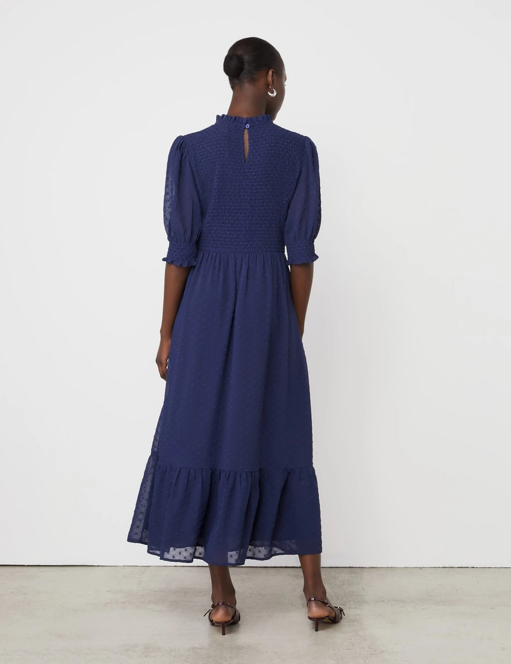 Georgette Textured Shirred Midi Tea Dress 12 Georgette Textured Shirred Midi Tea Dress - Image 12