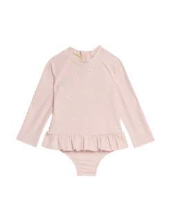 Gingham Floral Frill Long Sleeve Swimsuit (0-3 Yrs) -Marksandspencer Sale Store gingham floral frill long sleeve swimsuit 0 3 yrs