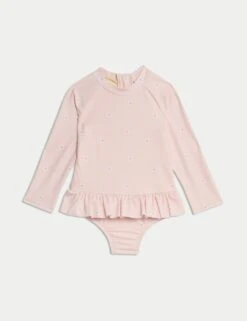 Gingham Floral Frill Long Sleeve Swimsuit (0-3 Yrs) -Marksandspencer Sale Store gingham floral frill long sleeve swimsuit 0 3 yrs 1 5
