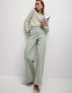 High Waisted Wide Leg Ankle Grazer Jeans -Marksandspencer Sale Store high waist wide leg jeans 2