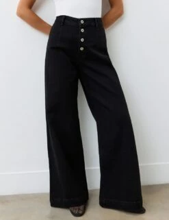 High Waisted Button Front Wide Leg Jeans -Marksandspencer Sale Store high waisted button front wide leg jeans 10