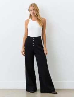 High Waisted Button Front Wide Leg Jeans -Marksandspencer Sale Store high waisted button front wide leg jeans 11