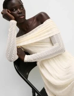 Jersey Lace Bardot Midi Waisted Dress 25 Jersey Lace Bardot Midi Waisted Dress -Marksandspencer Sale Store jersey lace bardot midi waisted dress 11