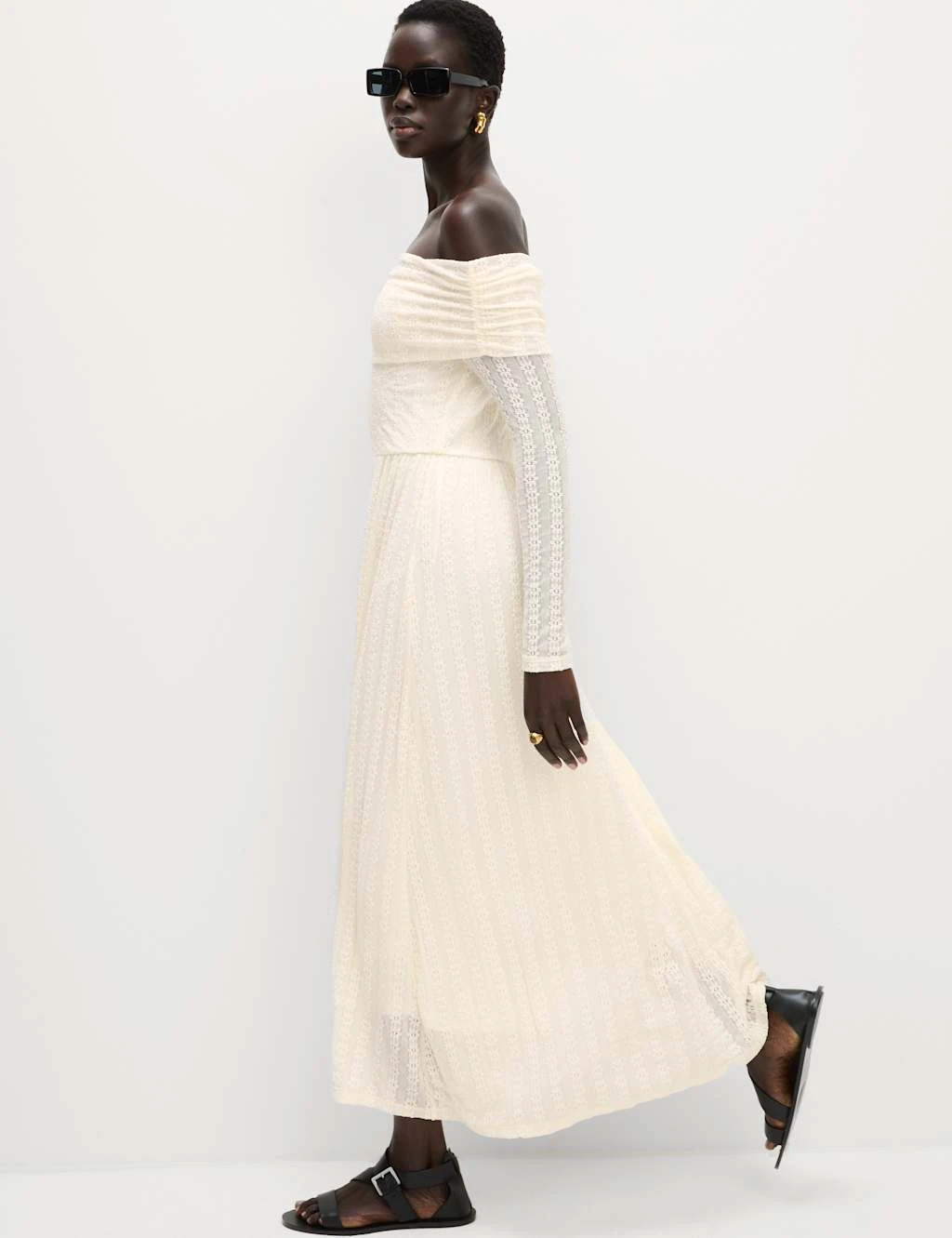 Jersey Lace Bardot Midi Waisted Dress 8 Jersey Lace Bardot Midi Waisted Dress - Image 8