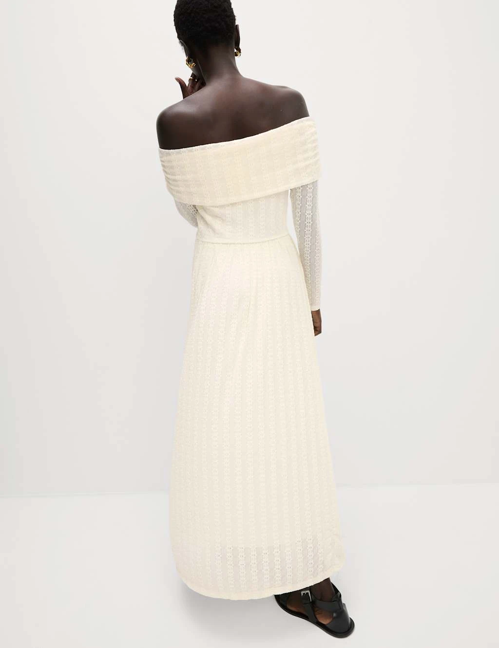 Jersey Lace Bardot Midi Waisted Dress 10 Jersey Lace Bardot Midi Waisted Dress - Image 10