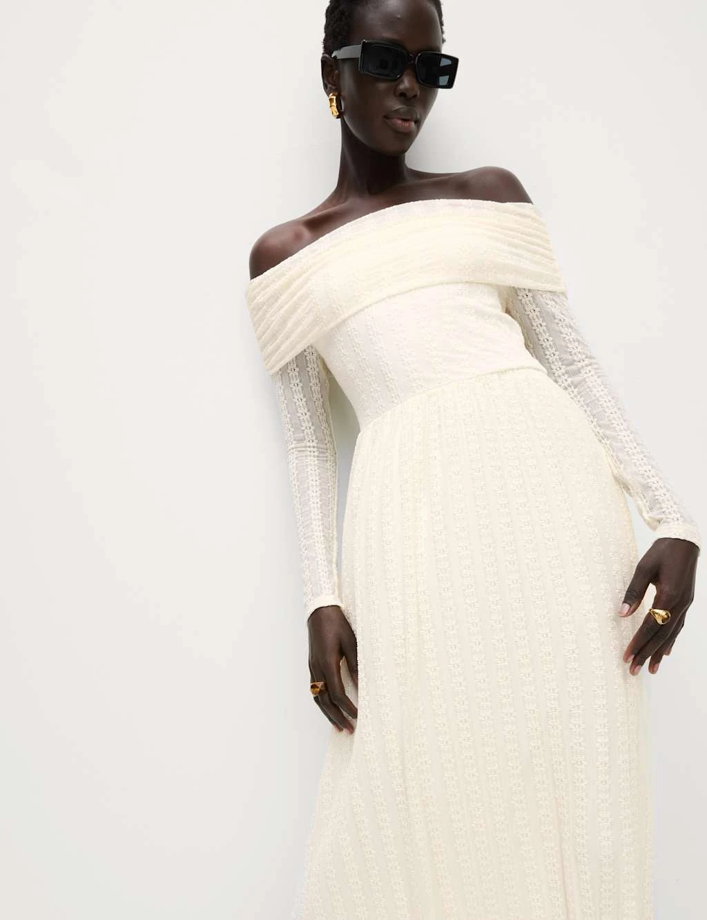 Jersey Lace Bardot Midi Waisted Dress 11 Jersey Lace Bardot Midi Waisted Dress - Image 11