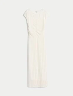 Jersey Lace Ruched Midi Column Dress -Marksandspencer Sale Store jersey lace ruched midi column dress 5