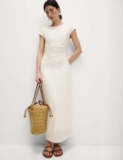 Jersey Lace Ruched Midi Column Dress -Marksandspencer Sale Store jersey lace ruched midi column dress 6