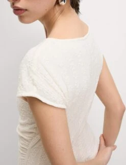 Jersey Lace Ruched Midi Column Dress -Marksandspencer Sale Store jersey lace ruched midi column dress 7