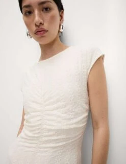 Jersey Lace Ruched Midi Column Dress -Marksandspencer Sale Store jersey lace ruched midi column dress 9