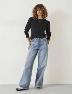 Jersey Puff Sleeve Sweatshirt -Marksandspencer Sale Store jersey puff sleeve top 1