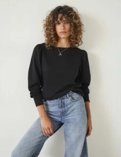 Jersey Puff Sleeve Sweatshirt -Marksandspencer Sale Store jersey puff sleeve top 4