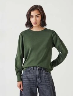 Jersey Puff Sleeve Sweatshirt -Marksandspencer Sale Store jersey puff sleeve top 9
